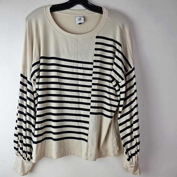 CAbi Tops - CABI Box Stripe Pullover Black Cream Stretch Small Long Sleeve‎ Shirt Top Casual